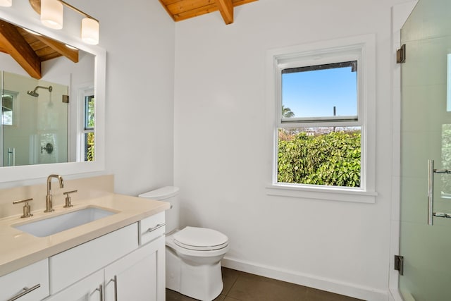 5-7084 Kuhio Hwy, Hanalei, HI 96714 - bathroom featuring wood ceiling, tile patterned floors, plenty of natural light, toilet, and vanity