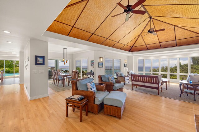 4228-L Waiakalua St Unit B & C, Kilauea, HI 96754 - living area with a ceiling fan, light wood finished floors, recessed lighting, and baseboards