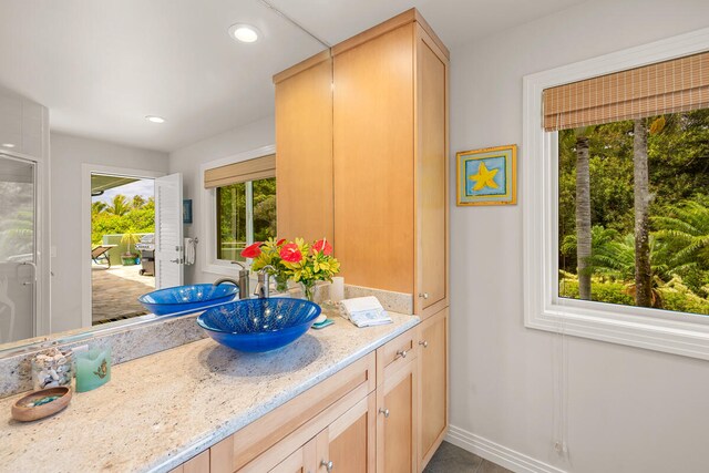 4228-L Waiakalua St Unit B & C, Kilauea, HI 96754 - bathroom featuring vanity, baseboards, and recessed lighting
