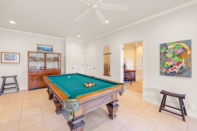 4228-L Waiakalua St Unit B & C, Kilauea, HI 96754 - playroom featuring recessed lighting, ornamental molding, light tile patterned floors, ceiling fan, and baseboards