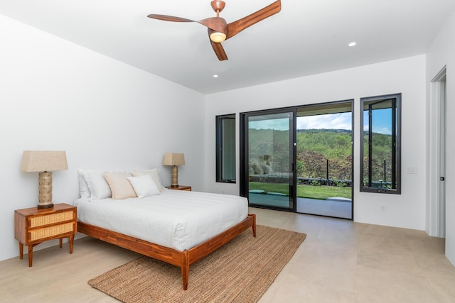 78-7029 Ola Mau St, Kailua-Kona, HI 96740 - bedroom featuring access to exterior, a ceiling fan, and recessed lighting