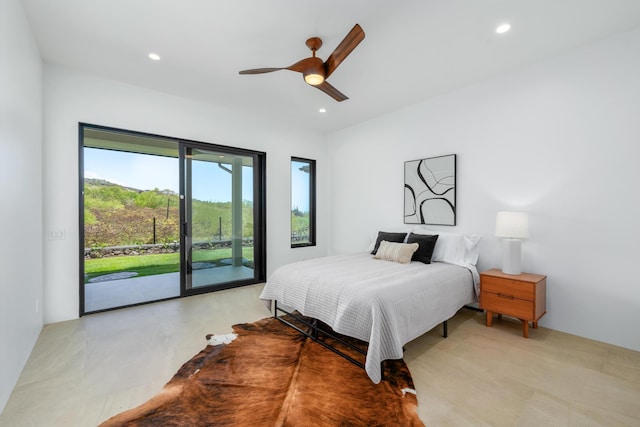 78-7029 Ola Mau St, Kailua-Kona, HI 96740 - bedroom featuring access to outside, recessed lighting, and ceiling fan