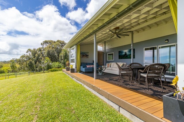 32-491 Piha Kahuku Rd, Ninole, HI 96773 - view of yard featuring an outdoor living space and a deck