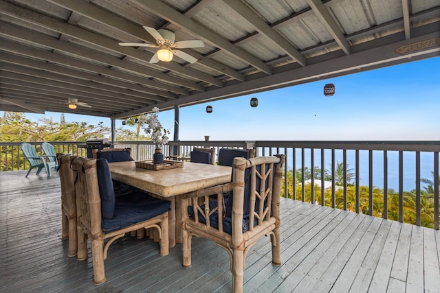 87-3216 Ama Rd, Captain Cook, HI 96704 - deck featuring outdoor dining area, a water view, and ceiling fan