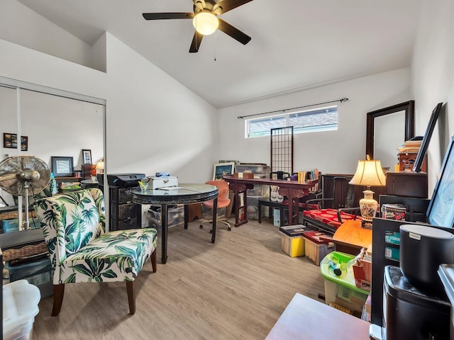 75-252 Nani Kailua Dr Unit 27, Kailua-Kona, HI 96740 - office with a ceiling fan, wood finished floors, and high vaulted ceiling