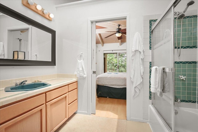 87-3194 Carissa Rd, Captain Cook, HI 96704 - full bathroom with enclosed tub / shower combo, vanity, ensuite bathroom, and ceiling fan
