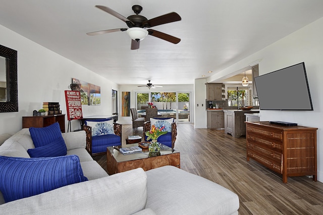 2750 Milo Hae Lp, Koloa, HI 96756 - living room with ceiling fan, dark wood-style flooring, and healthy amount of natural light