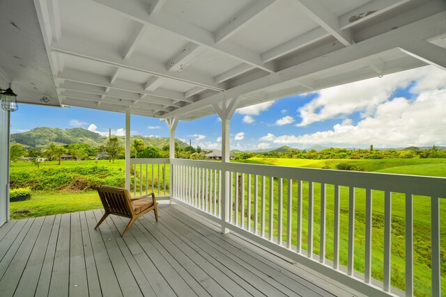 6395 Olohena Rd, Kapaa, HI 96746 - wooden deck featuring a mountain view and a yard