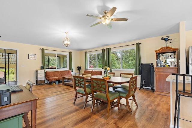 16-1580 39th Ave, Kurtistown, HI 96760 - dining area featuring light wood finished floors, healthy amount of natural light, ceiling fan, and vaulted ceiling