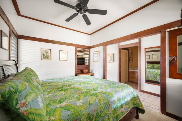 2253 Poipu Rd Unit 25, Koloa, HI 96756 - bedroom featuring light tile patterned floors, ensuite bath, and a ceiling fan