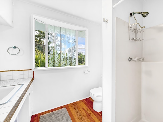 76-5807 Hookahi St Unit 1, Holualoa, HI 96725 - bathroom with toilet, wood finished floors, vanity, and a shower