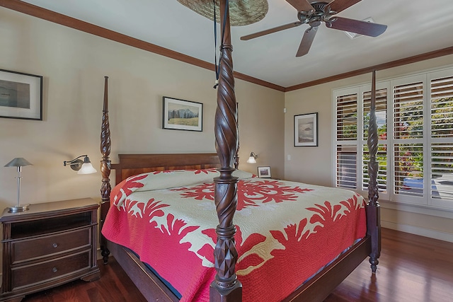 3661 Papalina Rd Unit A, Kalaheo, HI 96741 - bedroom with wood finished floors, crown molding, baseboards, and a ceiling fan