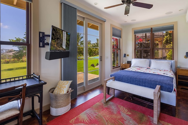 3661 Papalina Rd Unit A, Kalaheo, HI 96741 - bedroom with access to outside, wood finished floors, and recessed lighting