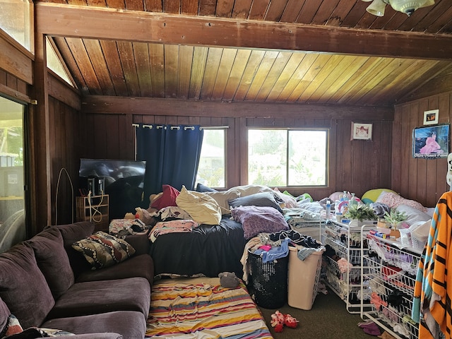 15-1483 28th Ave, Keaau, HI 96749 - carpeted bedroom featuring wood ceiling and wood walls