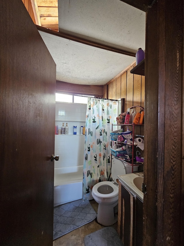 15-1483 28th Ave, Keaau, HI 96749 - bathroom with toilet, vanity, shower / bath combination with curtain, and a textured ceiling