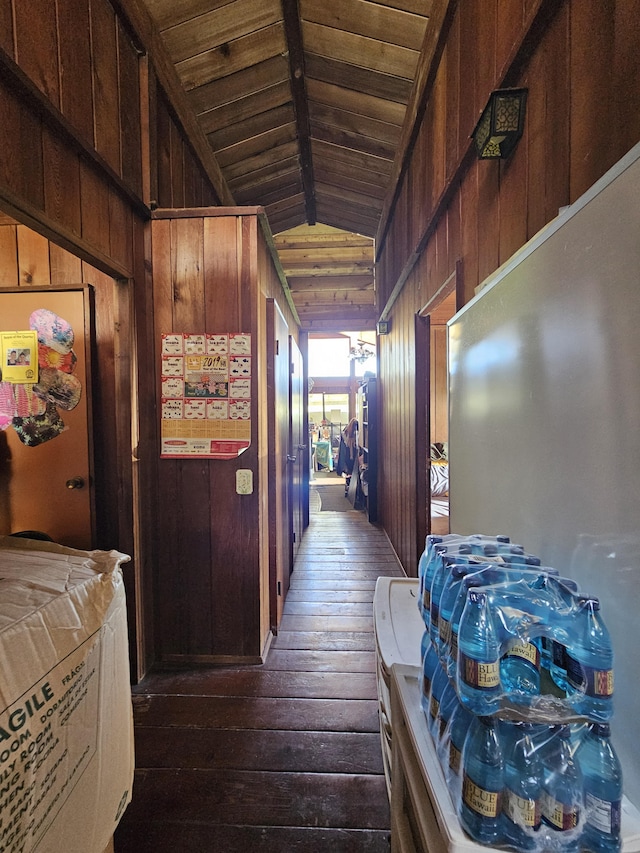 15-1483 28th Ave, Keaau, HI 96749 - corridor with dark wood-type flooring, wooden walls, and wooden ceiling