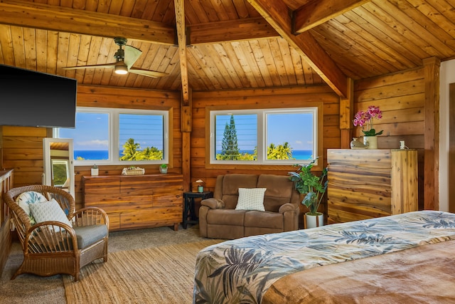 5421-C Kalalea View Dr, Anahola, HI 96703 - carpeted bedroom featuring wood ceiling, multiple windows, and wood walls