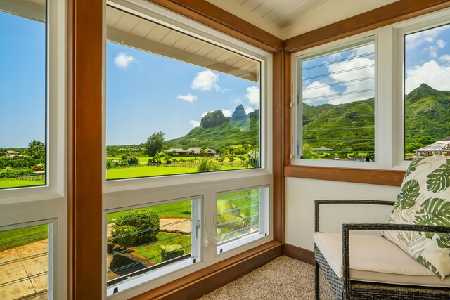 5421-C Kalalea View Dr, Anahola, HI 96703 - sunroom / solarium featuring a mountain view and carpet flooring