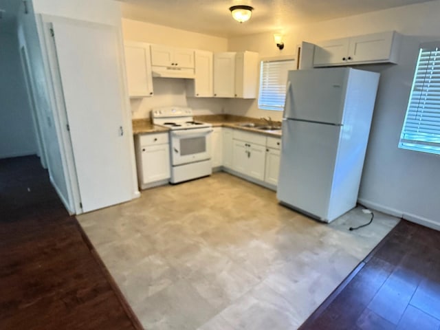 16-2007 34th Ave Unit 1 & 2, Keaau, HI 96749 - kitchen with white appliances, a sink, under cabinet range hood, and white cabinetry