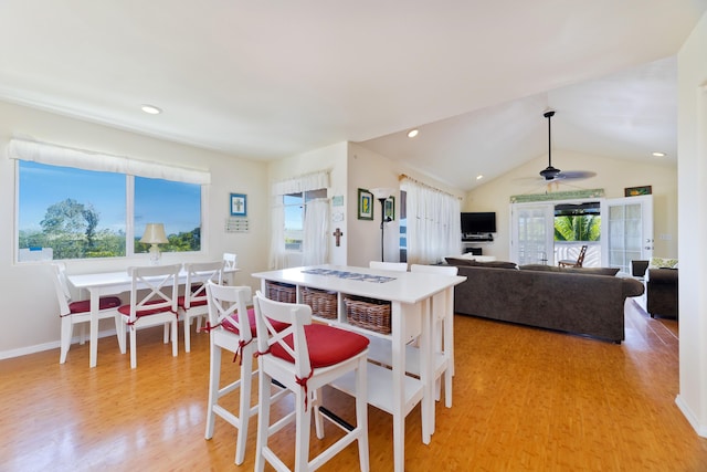 12-7042 Wehelauniu St, Pahoa, HI 96778 - kitchen with light wood-type flooring, ceiling fan, vaulted ceiling, recessed lighting, and baseboards