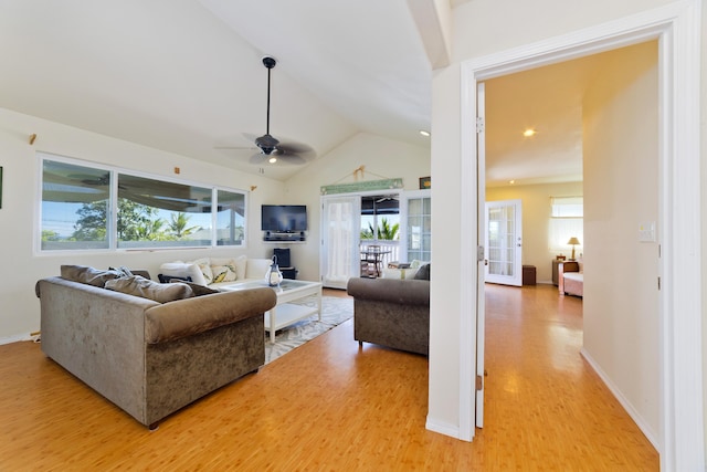 12-7042 Wehelauniu St, Pahoa, HI 96778 - living area featuring a ceiling fan, light wood-style flooring, plenty of natural light, lofted ceiling, and recessed lighting