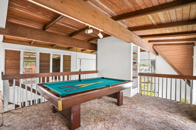 187 Lihau St, Kapaa, HI 96746 - rec room featuring carpet flooring, wooden ceiling with exposed beams, healthy amount of natural light, and billiards table