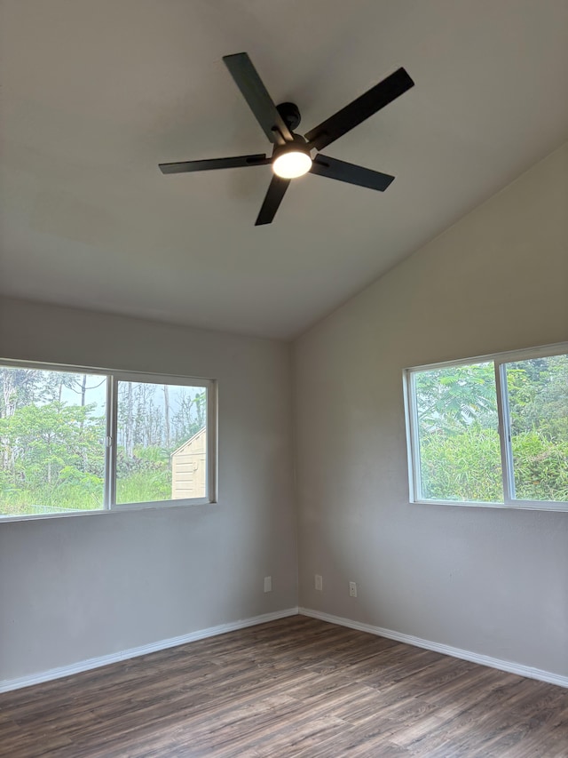 16-2157 Emerald Dr, Pahoa, HI 96778 - unfurnished room featuring wood finished floors, a ceiling fan, and lofted ceiling