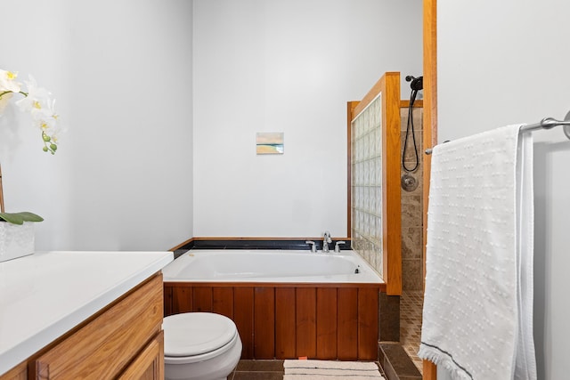 15-1644 4th Ave, Keaau, HI 96749 - bathroom featuring toilet, a bath, vanity, and tiled shower