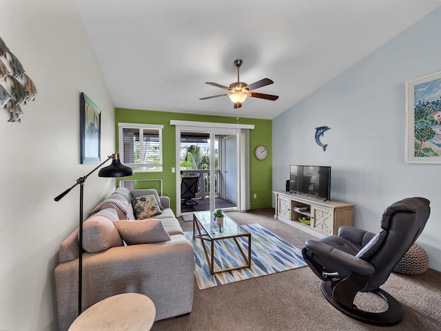 75-6009 Alii Dr Unit Y22, Kailua-Kona, HI 96740 - carpeted living area with lofted ceiling and a ceiling fan