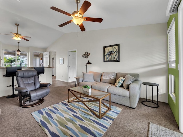 75-6009 Alii Dr Unit Y22, Kailua-Kona, HI 96740 - carpeted living area with ceiling fan and lofted ceiling