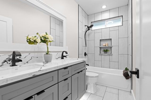 15-2026 20th Ave, Keaau, HI 96749 - bathroom with toilet, double vanity, shower / bathtub combination, and recessed lighting