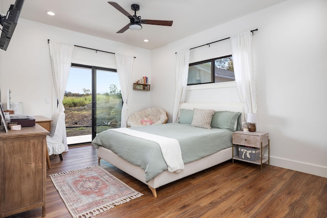 71-1871 Puu Lani Loop, Kailua-Kona, HI 96740 - bedroom featuring access to outside, multiple windows, wood finished floors, recessed lighting, and ceiling fan