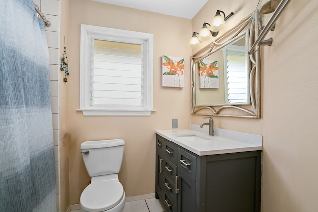5167 Holomua Pl, Kapaa, HI 96746 - bathroom featuring vanity, toilet, tile patterned floors, a shower with curtain, and baseboards
