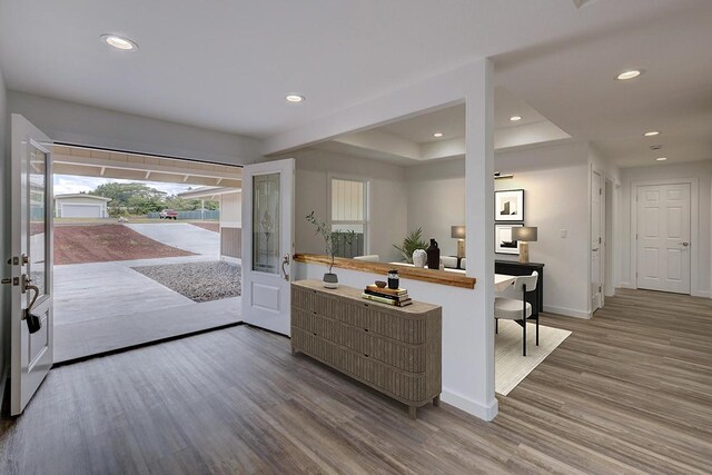 15-2047 32nd Ave, Keaau, HI 96749 - kitchen featuring french doors, an office area, wood finished floors, baseboards, and recessed lighting