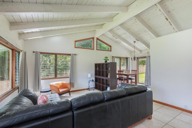 171 Lani Alii Pl, Kapaa, HI 96746 - living room featuring baseboards, wood ceiling, and light tile patterned floors