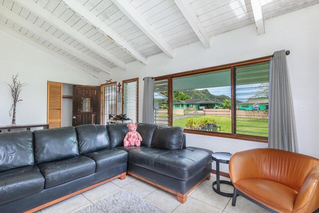 171 Lani Alii Pl, Kapaa, HI 96746 - living area featuring light tile patterned floors and wooden ceiling