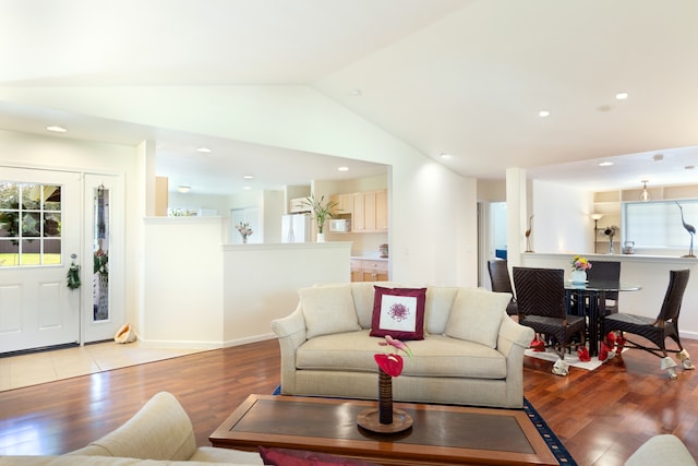 67-1272 Laikealoha St, Kamuela, HI 96743 - living room with lofted ceiling, light wood-type flooring, recessed lighting, and baseboards