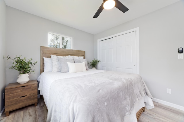 15-2804 Maikoiko St, Pahoa, HI 96778 - bedroom with light wood-style flooring, a closet, baseboards, and ceiling fan