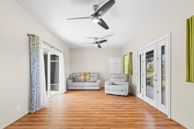 16-2028 35th Ave, Keaau, HI 96749 - living room featuring wood finished floors and ceiling fan