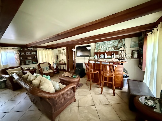 16-233 Orchid Land Dr, Keaau, HI 96749 - living area with light tile patterned floors and bar