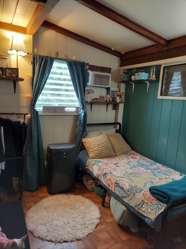16-233 Orchid Land Dr, Keaau, HI 96749 - bedroom featuring beam ceiling and an AC wall unit
