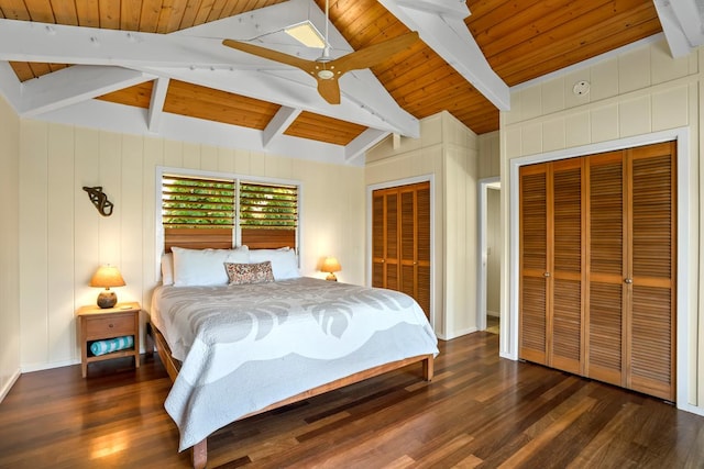 7205 Alealea Rd, Hanalei, HI 96722 - bedroom featuring wood finished floors, multiple closets, wood ceiling, a ceiling fan, and baseboards