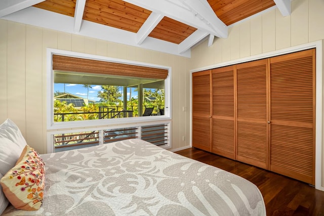 7205 Alealea Rd, Hanalei, HI 96722 - bedroom with wood finished floors, wooden ceiling, and a closet