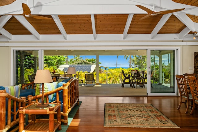 7205 Alealea Rd, Hanalei, HI 96722 - sunroom / solarium featuring wood finished floors and wood ceiling