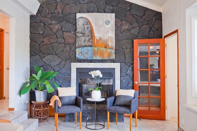 68-1884 Eha Ko Pl, Waikoloa, HI 96738 - sitting room with tile patterned floors and a fireplace