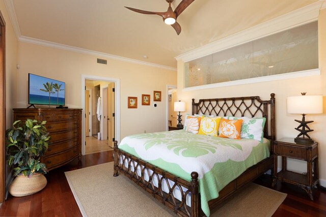 62-3512 Kaunaoa Lii Pl Unit 10B, Kamuela, HI 96743 - bedroom featuring wood finished floors, ornamental molding, and a ceiling fan
