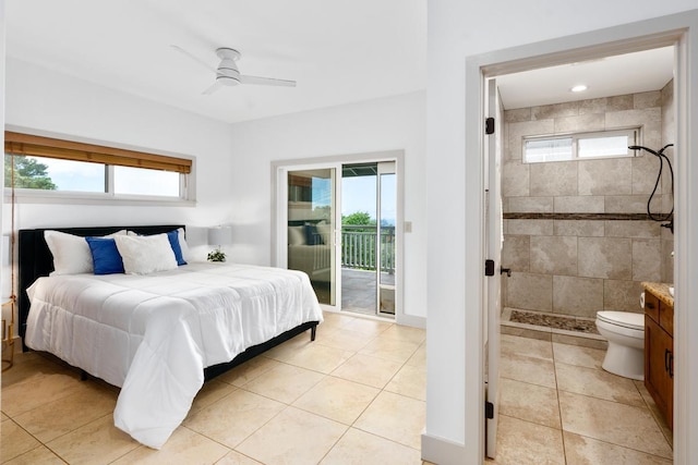 73-4566 Kukuki St, Kailua-Kona, HI 96740 - bedroom featuring access to outside, light tile patterned flooring, ensuite bath, and multiple windows