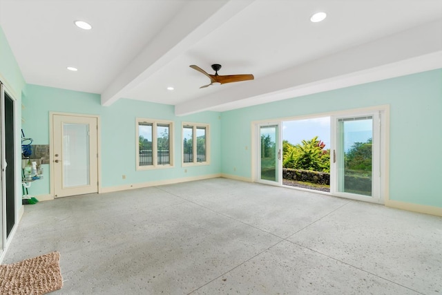 73-4566 Kukuki St, Kailua-Kona, HI 96740 - unfurnished room with beam ceiling, a ceiling fan, and recessed lighting