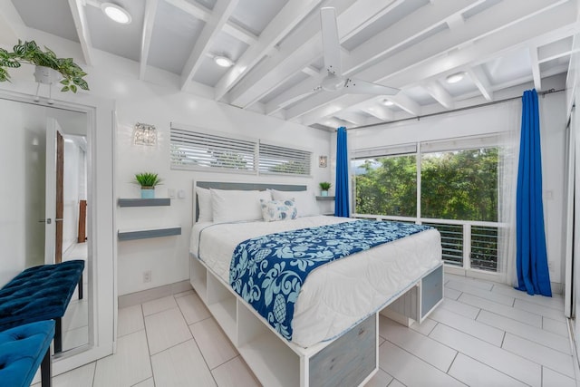 75-6150 Alii Dr Unit 8, Kailua-Kona, HI 96740 - tiled bedroom featuring beam ceiling and baseboards