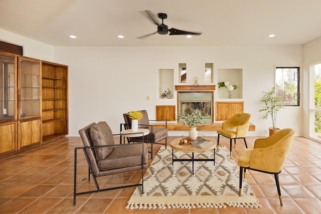 724-B Wainaku St, Hilo, HI 96720 - tiled living area with recessed lighting and a ceiling fan